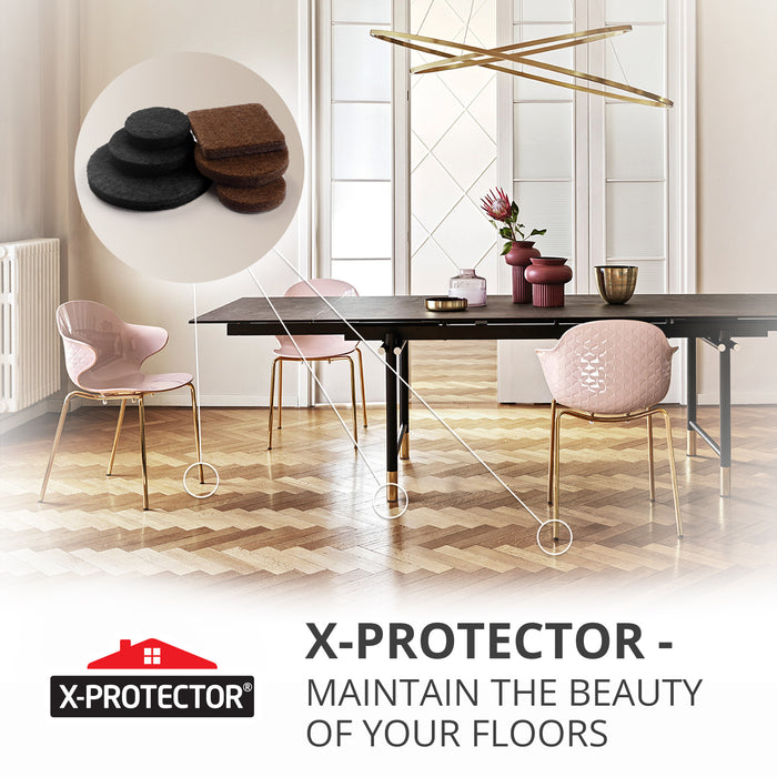 X-プロテクター 235 個フェルト家具パッド ブラウンとブラック - 家具に最適な木製床プロテクター - 堅木張りの床用の大量の家具パッド - あらゆるタイプの堅い床を保護します。